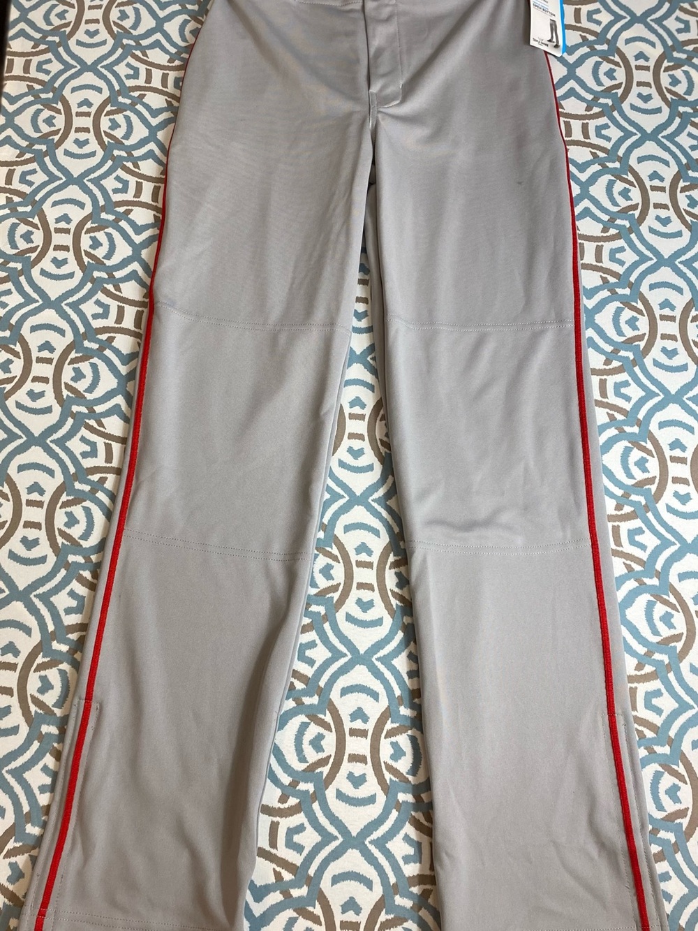 Kids Gray Athletic baseball pants with Red Side Stripe